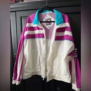 Reebok Pink and White Mesh Jacket Blue Collar
